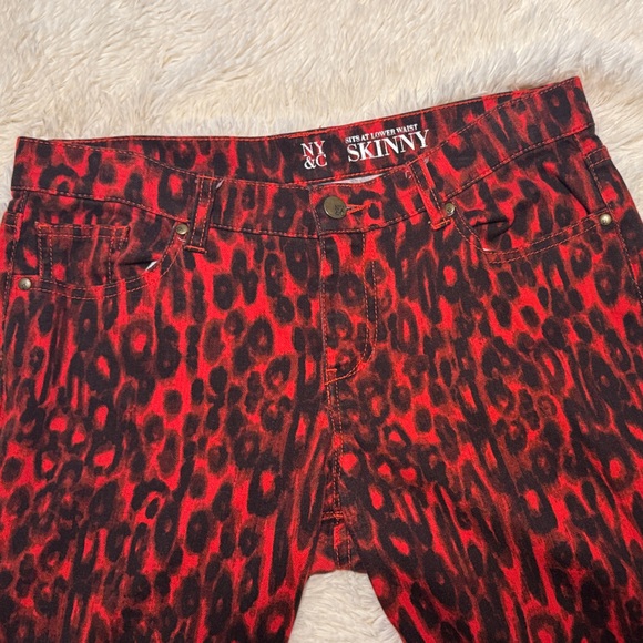 New York & Company Denim - New York & Company Red and Black Leopard Print Skinny Jeans